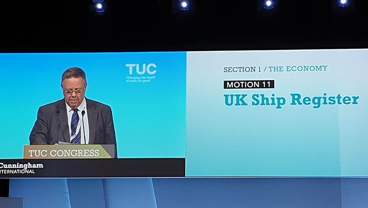 Nautilus International assistant general secretary Ronnie Cunningham addressed the TUC Congress in Brighton. Image:Nautilus International assistant general secretary Ronnie Cunningham addressed the TUC Congress in Brighton.